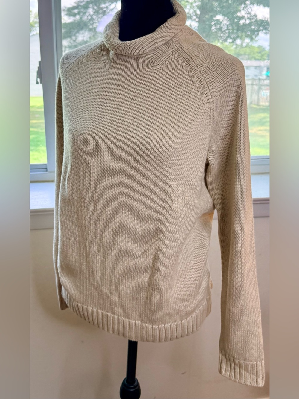 NWT Lands End cotton knit turtleneck sweater Oatmeal preppy classic medium - Picture 4 of 8